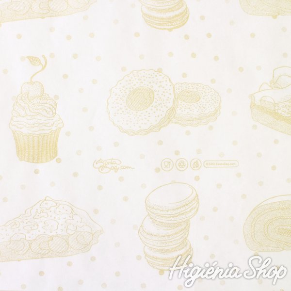 BontaBag Cukrászcsomagoló Papír arany színű sütemény mintával - 75x62 cm / 10 kg