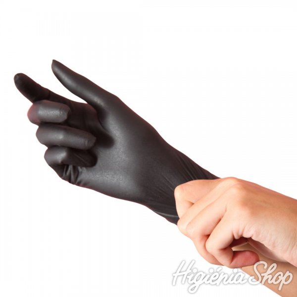 Púdermentes kesztyű nitril M-es méret fekete (100 db)