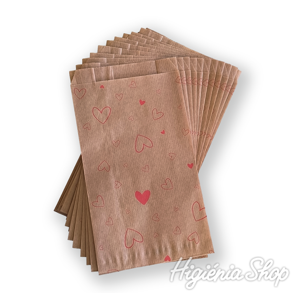 BontaBag 1 kg-os barna papírtasak piros szívecskés design mintával - 100 db